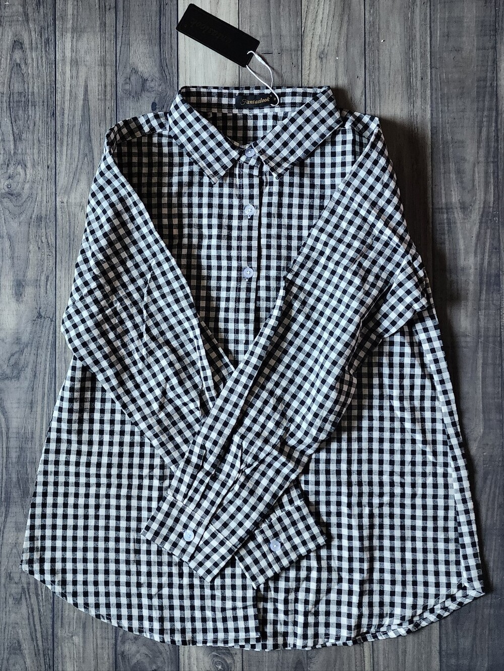 NWT Fantaslook Black & White Check Button-Down Womens Shirt